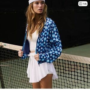 FP Movement by Free People Blue Patterned Bomber Jacket